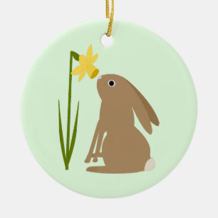 Easter Bunny Rabbit and Daffodil flower Custom Ceramic Ornament