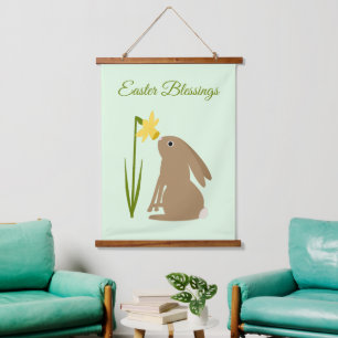 Easter Bunny Rabbit and Daffodil flower Custom Hanging Tapestry