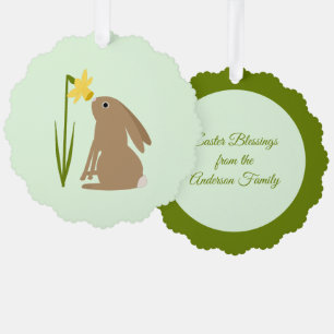 Easter Bunny Rabbit and Daffodil flower Custom Tree Decoration Card