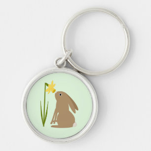 Easter Bunny Rabbit and Daffodil flower Key Ring