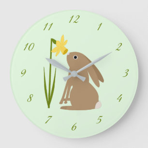 Easter Bunny Rabbit and Daffodil flower Large Clock