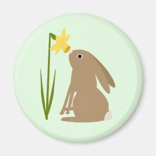 Easter Bunny Rabbit and Daffodil flower Magnet