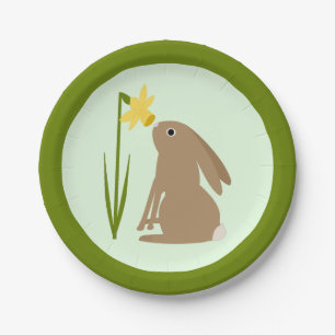 Easter Bunny Rabbit and Daffodil flower Paper Plate