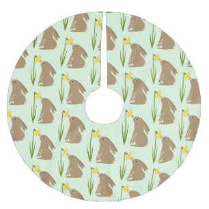 Easter Bunny Rabbit and Daffodil flower Patterned Brushed Polyester Tree Skirt