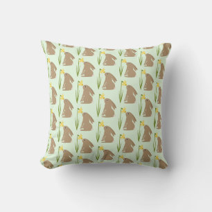 Easter Bunny Rabbit and Daffodil flower Patterned Cushion