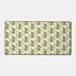 Easter Bunny Rabbit and Daffodil flower Patterned Desk Mat