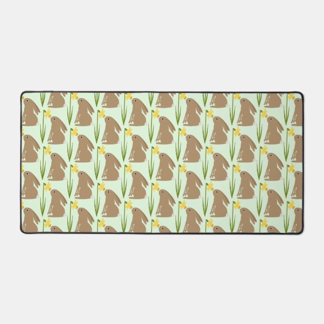 Easter Bunny Rabbit and Daffodil flower Patterned Desk Mat (Front)