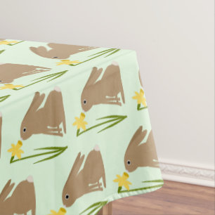 Easter Bunny Rabbit and Daffodil flower Patterned Tablecloth