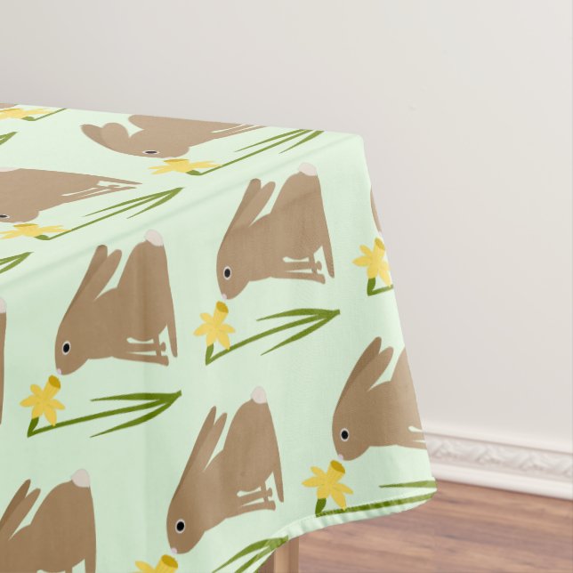 Easter Bunny Rabbit and Daffodil flower Patterned Tablecloth (In Situ)