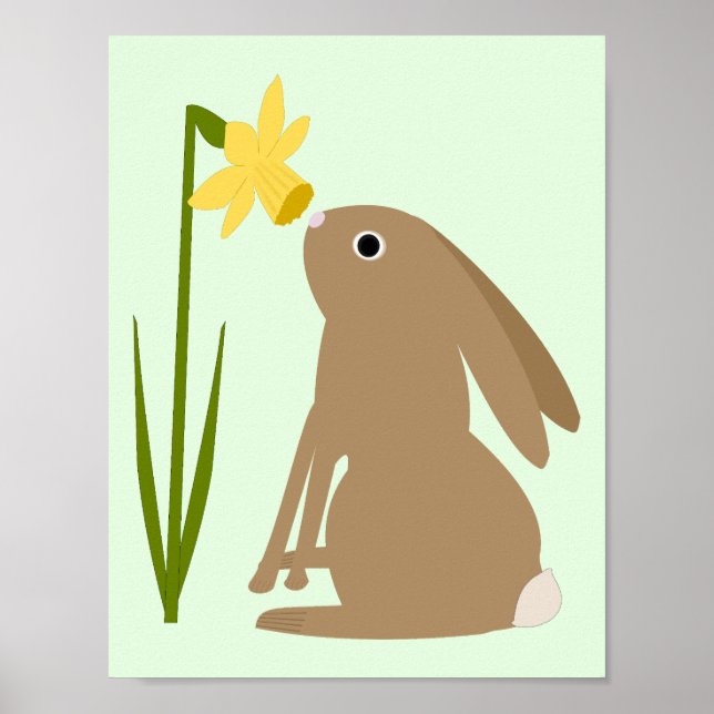 Easter Bunny Rabbit and Daffodil flower Poster (Front)