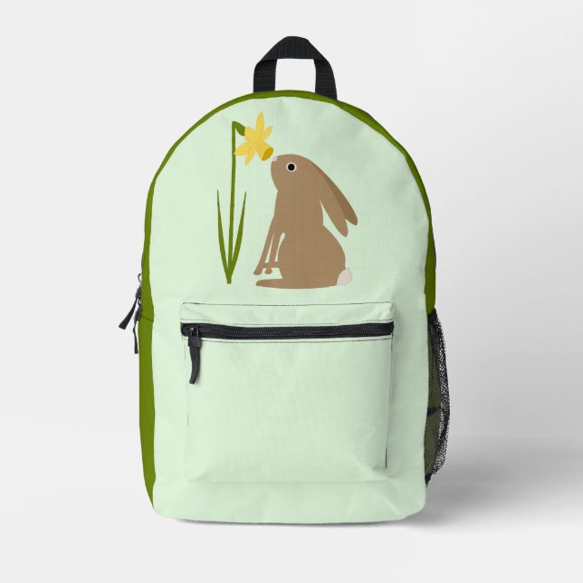 Easter Bunny Rabbit and Daffodil flower Printed Backpack (Front)