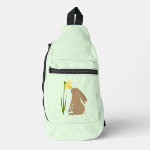 Easter Bunny Rabbit and Daffodil flower Sling Bag