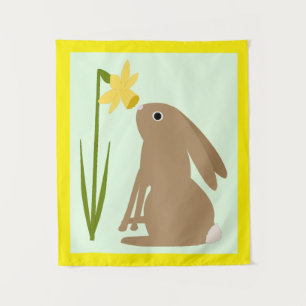 Easter Bunny Rabbit and Daffodil flower Tapestry