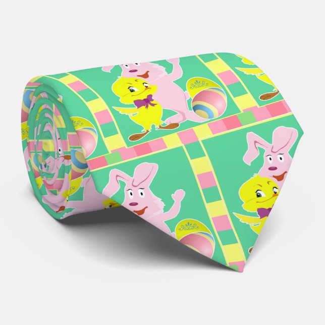 Easter Bunny Rabbit And Easter Chick Tie (Rolled)