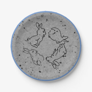 Easter Bunny Rabbit Blue Grey Stone Spring Modern Paper Plate