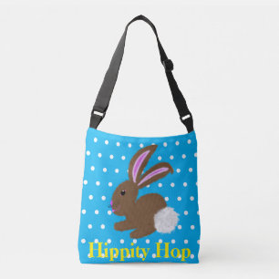 Easter Bunny Rabbit Blue White Polka Dots Crossbody Bag