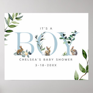 Easter Bunny Rabbit Boy Baby Shower Welcome Poster