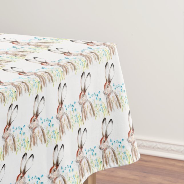 Easter Bunny Rabbit Bunnies Watercolor Floral Tablecloth (In Situ)