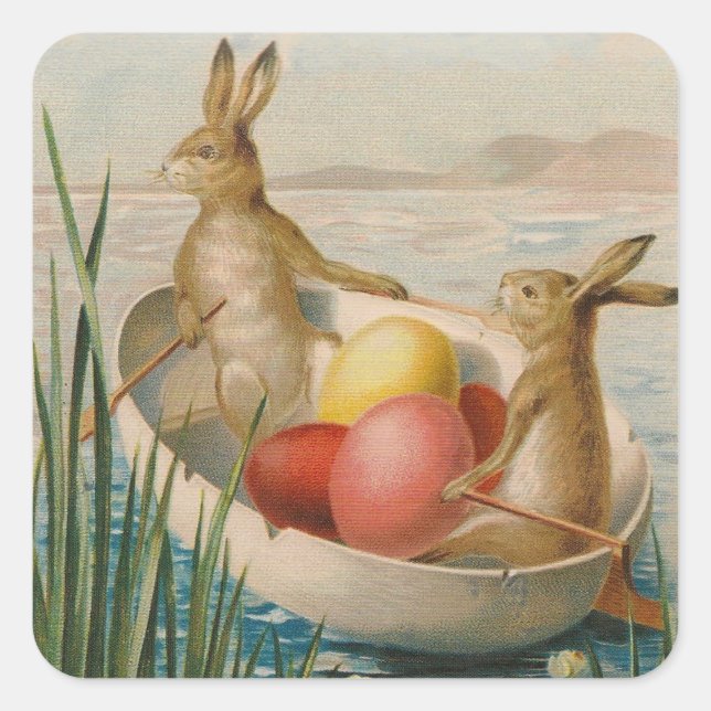 Easter Bunny Rabbit Coloured Egg Boat Square Sticker (Front)
