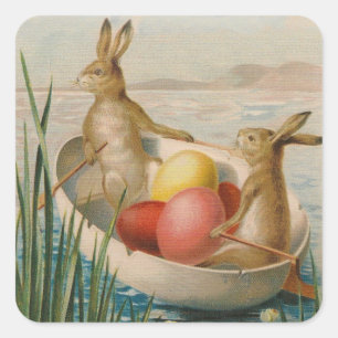 Easter Bunny Rabbit Coloured Egg Boat Square Sticker
