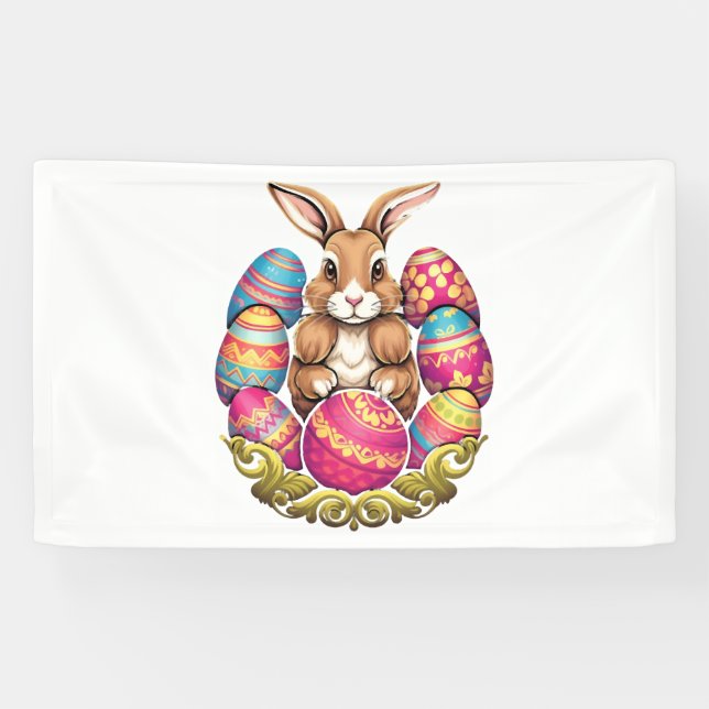 Easter Bunny Rabbit Colourful Eggs Easter Egg Hunt Banner (Horizontal)