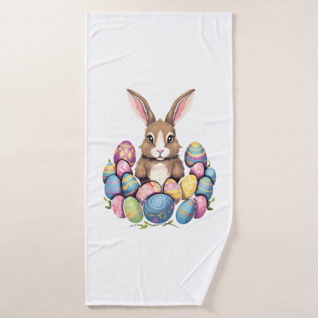 Easter Bunny Rabbit Colourful Eggs Easter Egg Hunt Bath Towel (Bath Towel)
