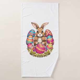 Easter Bunny Rabbit Colourful Eggs Easter Egg Hunt Bath Towel