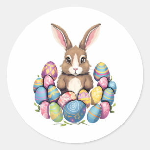 Easter Bunny Rabbit Colourful Eggs Easter Egg Hunt Classic Round Sticker