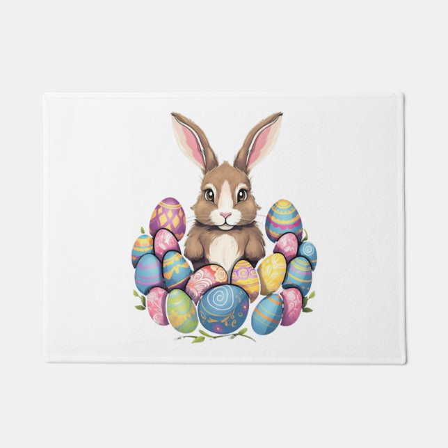 Easter Bunny Rabbit Colourful Eggs Easter Egg Hunt Doormat (Front)