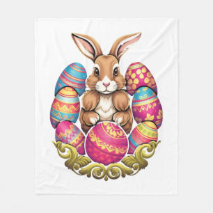 Easter Bunny Rabbit Colourful Eggs Easter Egg Hunt Fleece Blanket