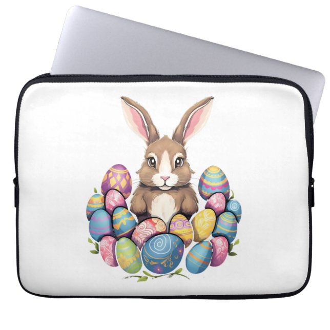 Easter Bunny Rabbit Colourful Eggs Easter Egg Hunt Laptop Sleeve (Front)