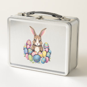 Easter Bunny Rabbit Colourful Eggs Easter Egg Hunt Metal Lunch Box