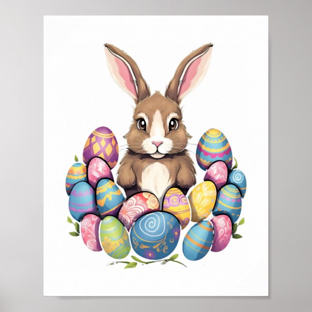 Easter Bunny Rabbit Colourful Eggs Easter Egg Hunt Poster (Front)