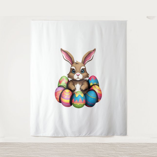 Easter Bunny Rabbit Colourful Eggs Easter Egg Hunt Tapestry (Front)