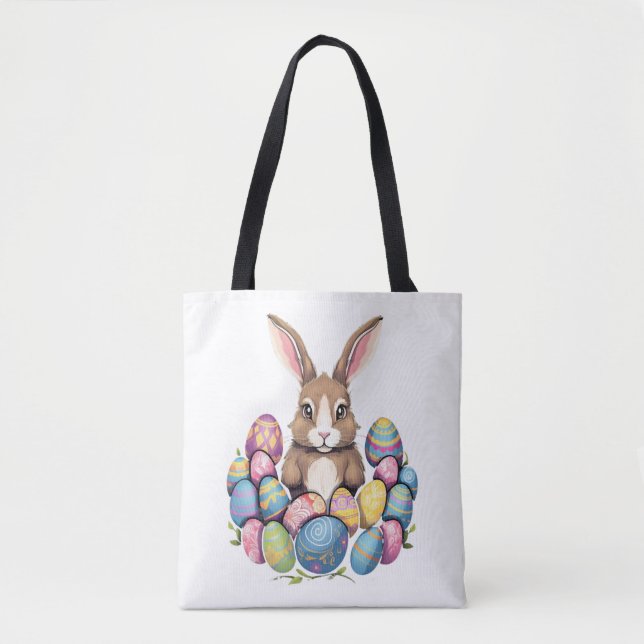 Easter Bunny Rabbit Colourful Eggs Easter Egg Hunt Tote Bag (Front)