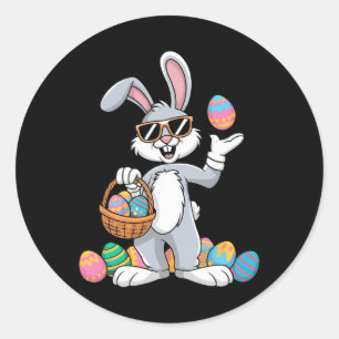Easter Bunny Rabbit Dabbing Carrying Colourful Egg Classic Round Sticker