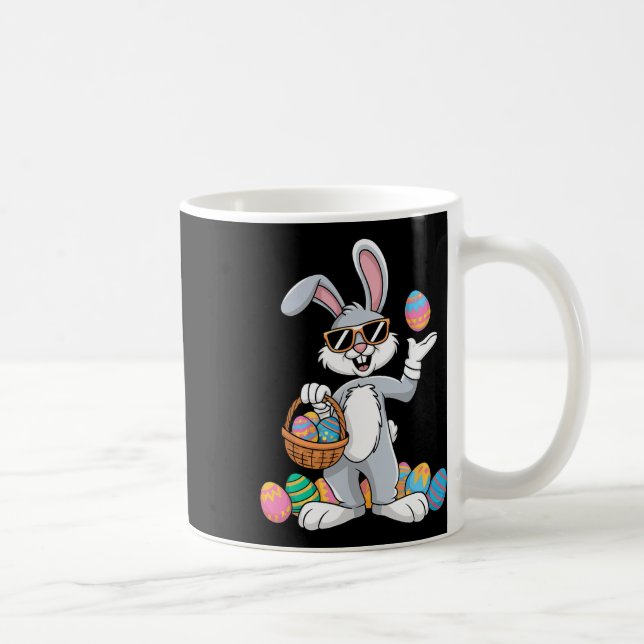 Easter Bunny Rabbit Dabbing Carrying Colourful Egg Coffee Mug (Right)