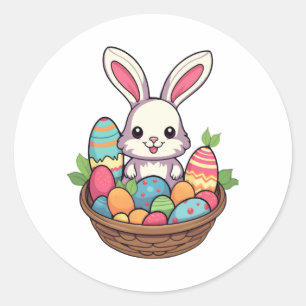 Easter Bunny Rabbit Easter Day Egg Basket Classic Round Sticker