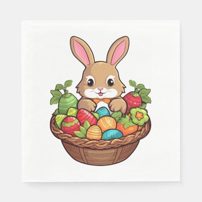 Easter Bunny Rabbit Easter Day Egg Basket    Napkin (Front)