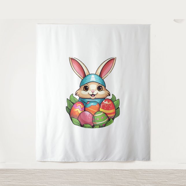 Easter Bunny Rabbit Easter Day Egg Hunting Tapestry (Front)
