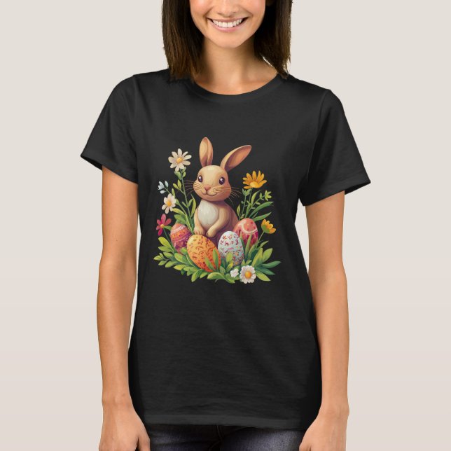Easter Bunny Rabbit Easter Egg Flower Graphic  T-Shirt (Front)