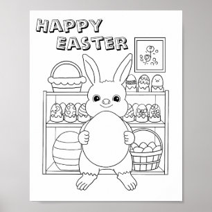 Easter Bunny Rabbit Egg Kids Colouring Page Poster