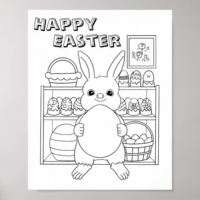 Easter Bunny Rabbit Egg Kids Colouring Page Poster (Front)