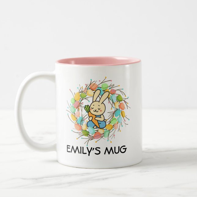 Easter Bunny Rabbit Egg Wreath Gift Two-Tone Coffee Mug (Left)