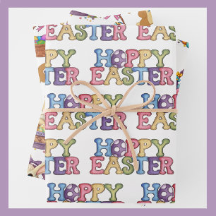Easter Bunny Rabbit Eggs Basket 3 Kids Wrapping Paper Sheet