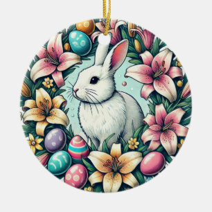 Easter Bunny Rabbit Eggs Ceramic Ornament