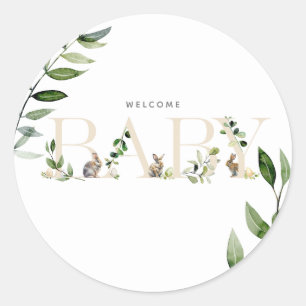 Easter Bunny Rabbit Eggs Eucalyptus Neutral Baby Classic Round Sticker