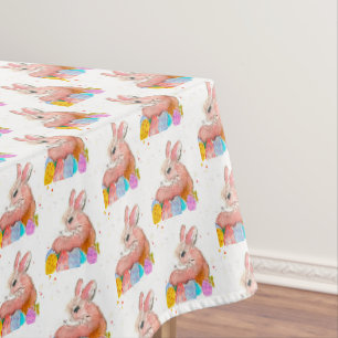 Easter Bunny Rabbit Eggs Watercolor Tablecloth