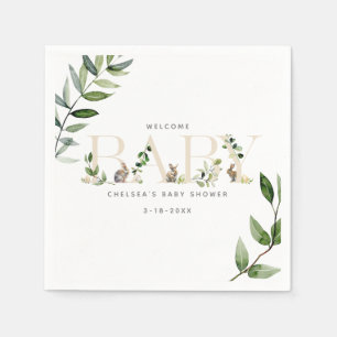 Easter Bunny Rabbit Eucalyptus Neutral Baby Shower Napkin