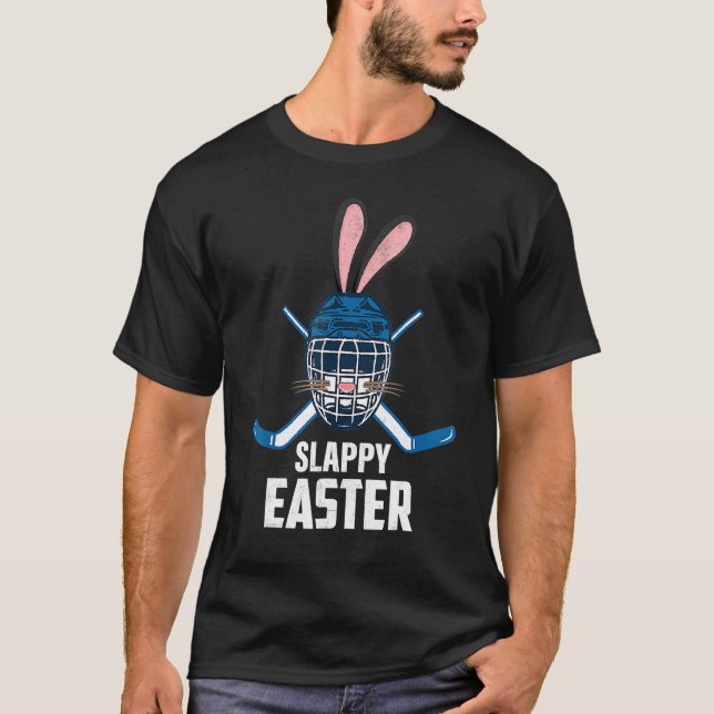 Easter Bunny Rabbit Hockey Happy Easter Kids Boys T-Shirt (Front)